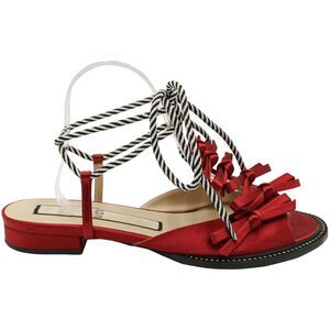 N21 Ankle Tie Sandals in Red Satin